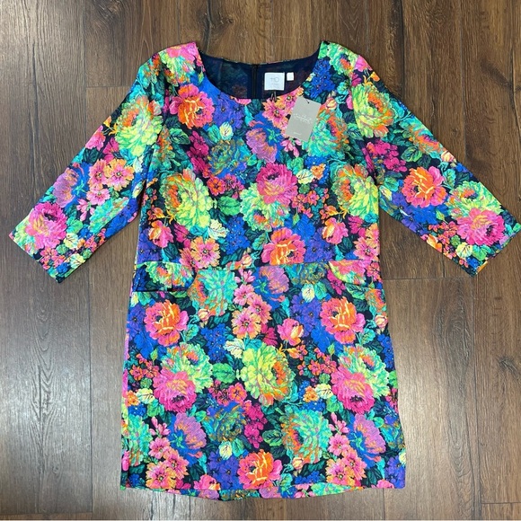 🆕 HD in Paris Front Pockets Tropicalist Shift Dress SZ LG - Picture 4 of 8